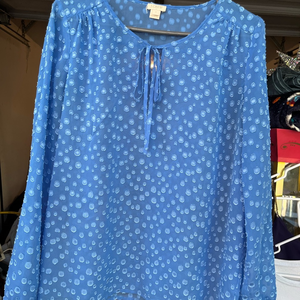 J. Crew Azure Polka Dot Blouse
